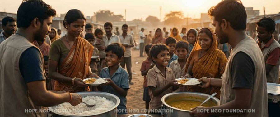 Volunteers serving meals